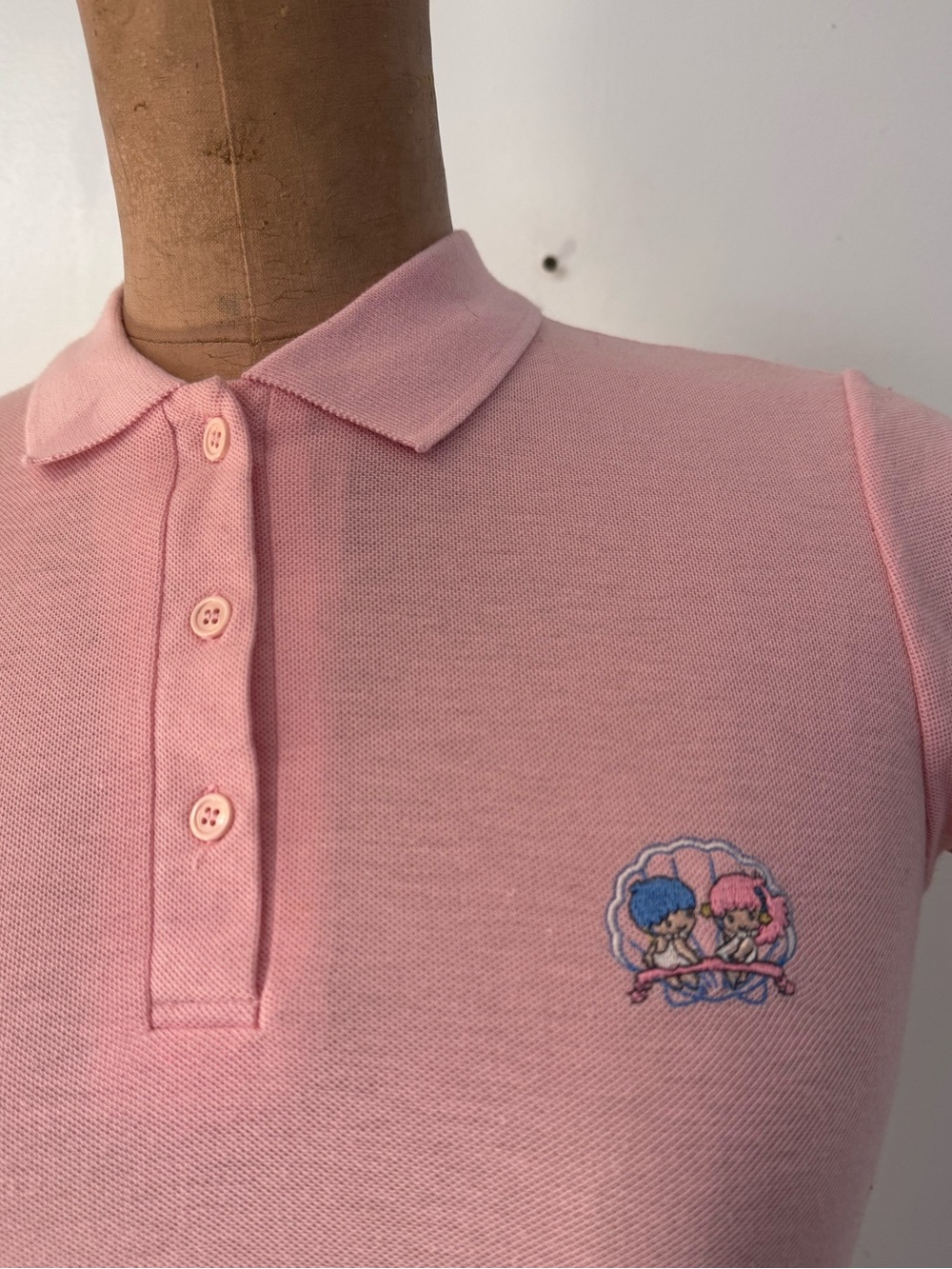VINTAGE Sanrio twin stars pink polo shirt size small in Japan.